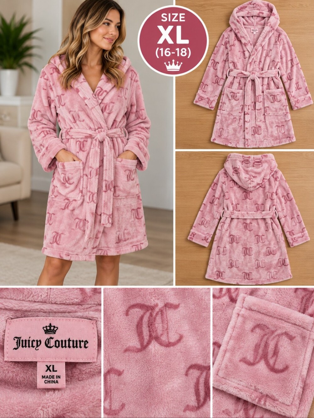 Juicy Couture women's XL Velour pink Robe #32